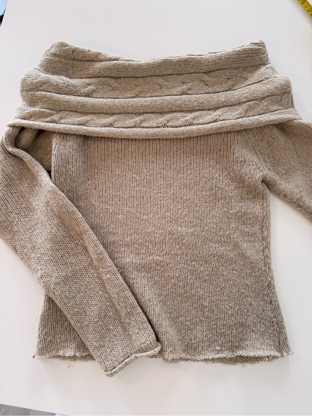 Off-the-Shoulder Cable Trim Sweater - Beige